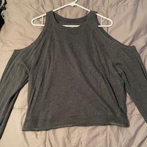 Dark grey cut off shoulder long sleeve top
